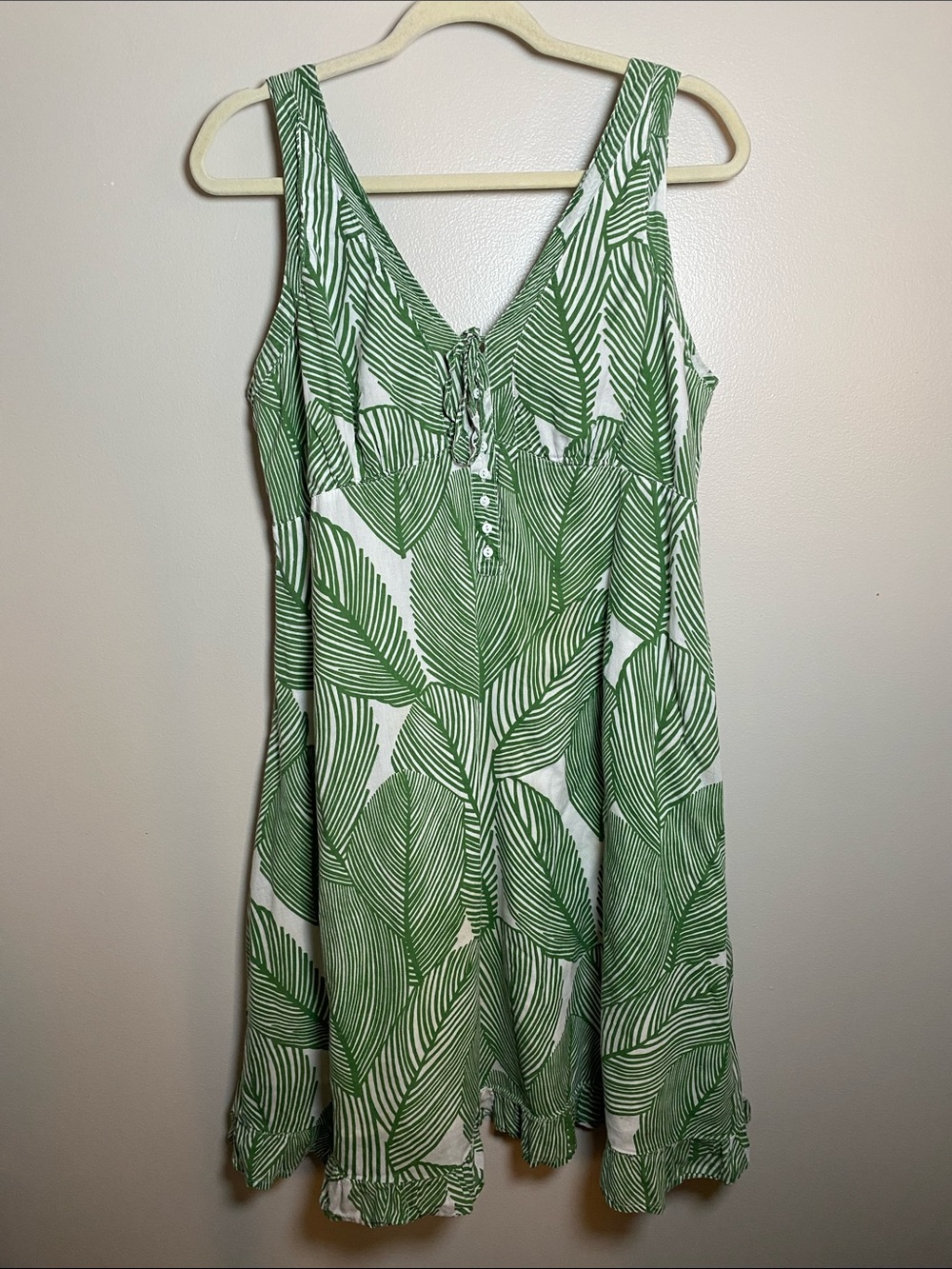 Raviya Green and White Leaf Print Sundress XL Cotton